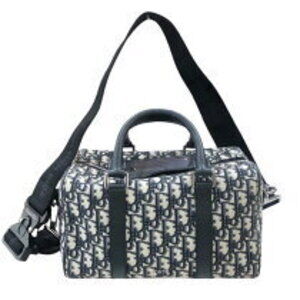 Christian Dior Lango Boston Bag Navy Blue Canvas Handbag